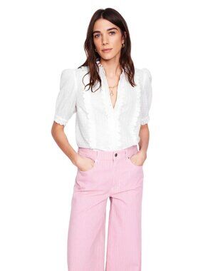 NWT Boden Feminine Cotton Blouse White US Size 16-18